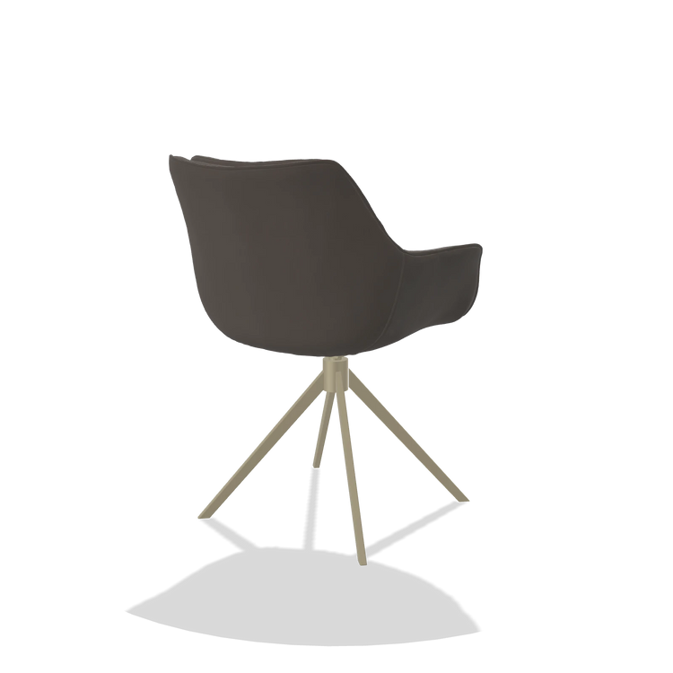 Eetkamerstoel Sandrine 6598 in Leder B918 (donkergrijs), draaivoet in champagne, schuin achteraanzicht