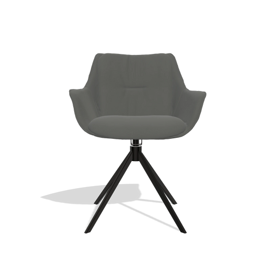 Silla de comedor Sandrine 6598 en Piel B945 (gris oscuro), base giratoria en negro, vista frontal