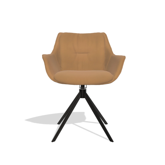 Silla de comedor Sandrine 6598 en Piel B947 (caramelo), base giratoria en negro, vista frontal