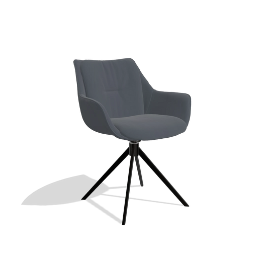 Silla de comedor Sandrine 6598 en Piel B961 (gris oscuro), base giratoria en negro, vista en ángulo