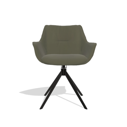 Silla de comedor Sandrine 6598 en Piel B962 (gris oscuro), base giratoria en negro, vista frontal