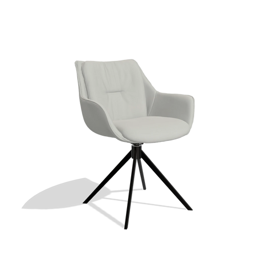 Silla de comedor Sandrine 6598 en Piel B970 (gris claro), base giratoria en negro, vista en ángulo
