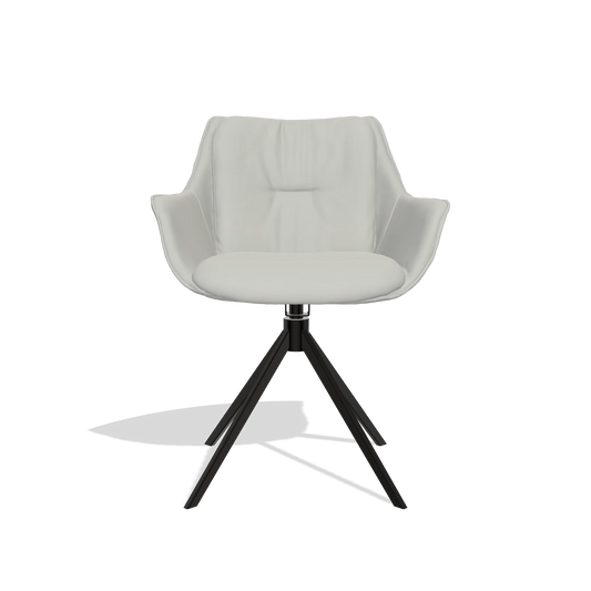 Silla de comedor Sandrine 6598 en Piel B970 (gris claro), base giratoria en negro, vista frontal