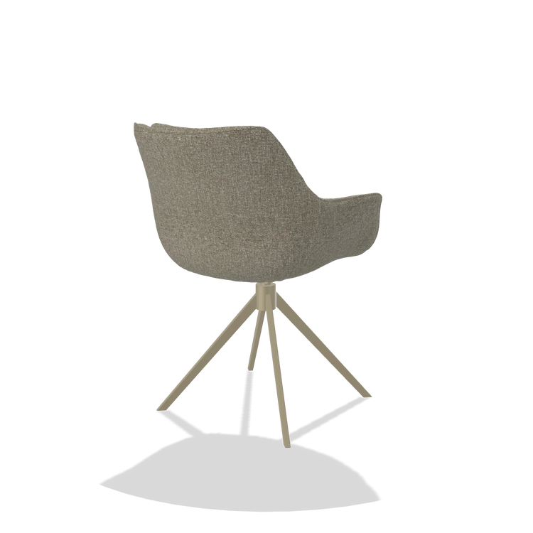 Chaise de salle à manger Sandrine 6598 en tissu Lodge 05 (taupe), pied pivotant en champagne, vue de trois-quarts arrière
