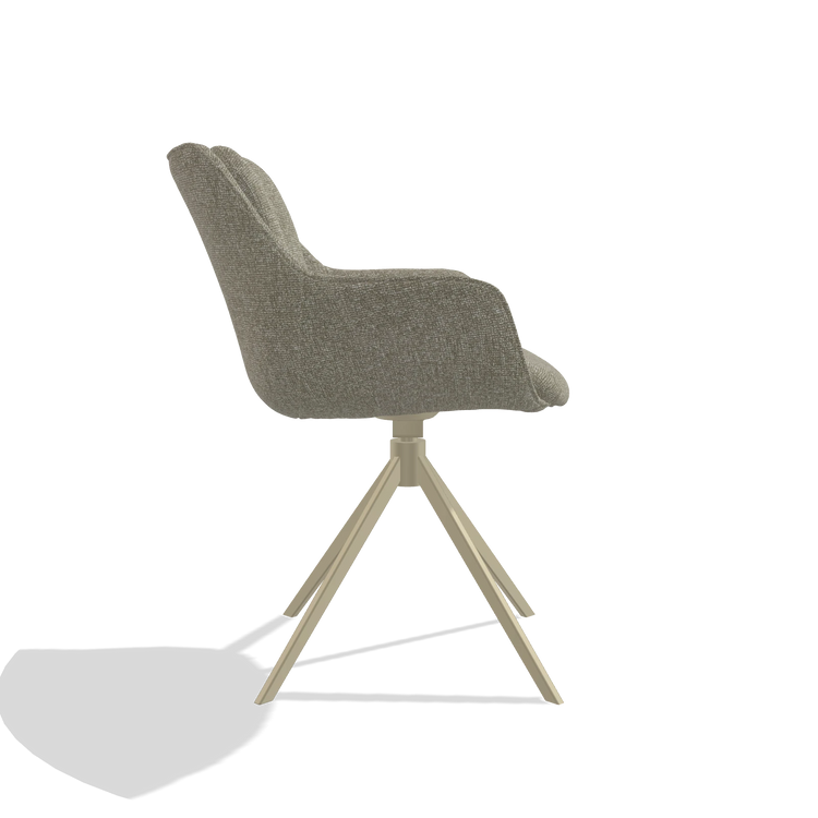 Chaise de salle à manger Sandrine 6598 en tissu Lodge 05 (taupe), pied pivotant en champagne, vue de profil