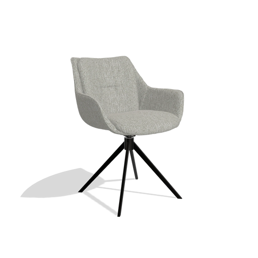 Chaise de salle à manger Sandrine 6598 en tissu Lodge 110 (grège), pied pivotant en noir, vue de trois-quarts