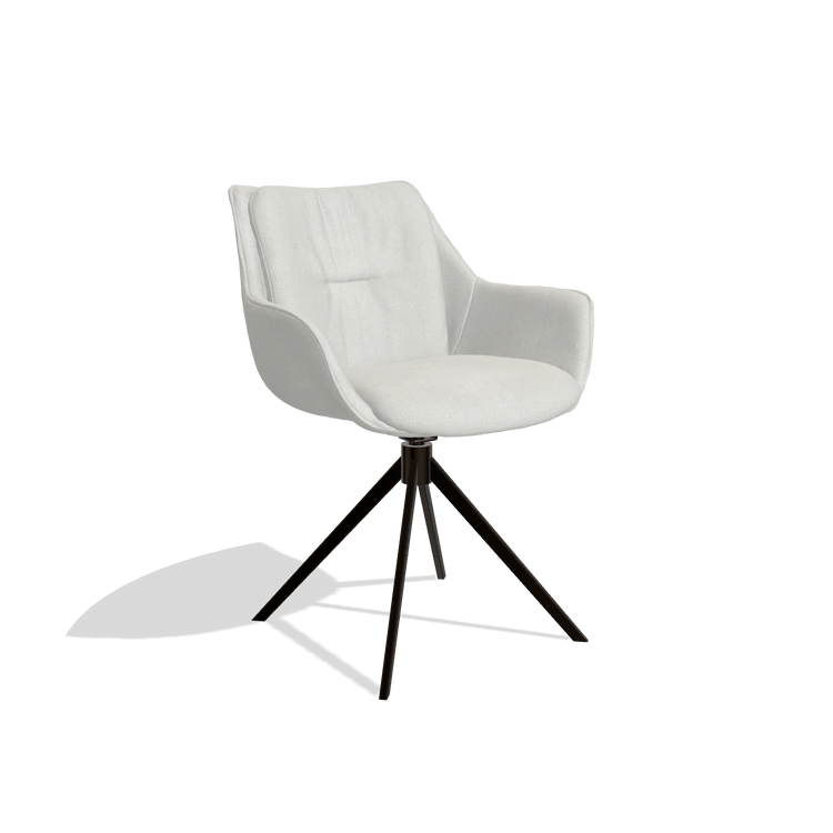 Chaise de salle à manger Sandrine 6598 en tissu Niagara 901 (gris clair), pied pivotant en espresso, vue de trois-quarts