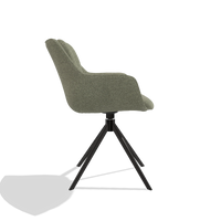 Silla de comedor Sandrine 6598 en tela Rhythm 206 (topo), base giratoria en negro, vista lateral