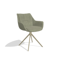 Silla de comedor Sandrine 6598 en tela Rhythm 206 (topo), base giratoria en champán, vista en ángulo
