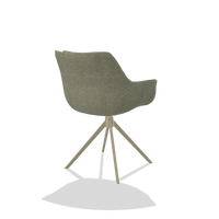 Silla de comedor Sandrine 6598 en tela Rhythm 206 (topo), base giratoria en champán, vista trasera en ángulo