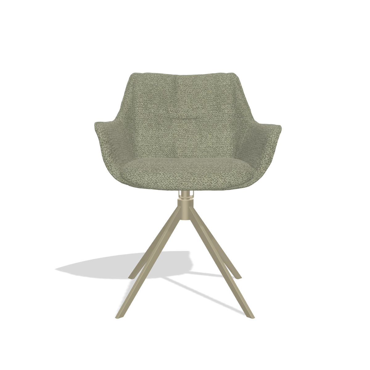Silla de comedor Sandrine 6598 en tela Rhythm 206 (topo), base giratoria en champán, vista frontal