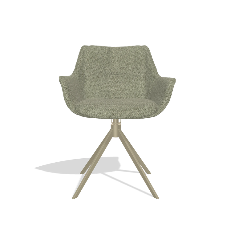 Silla de comedor Sandrine 6598 en tela Rhythm 206 (topo), base giratoria en champán, vista frontal