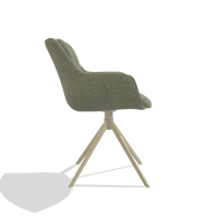 Silla de comedor Sandrine 6598 en tela Rhythm 206 (topo), base giratoria en champán, vista lateral