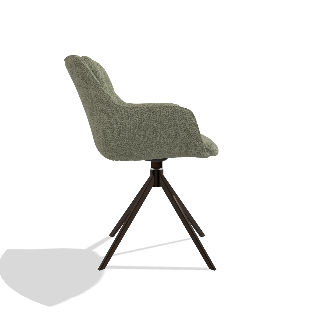 Silla de comedor Sandrine 6598 en tela Rhythm 206 (topo), base giratoria en espresso, vista lateral