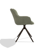 Silla de comedor Sandrine 6598 en tela Rhythm 206 (topo), base giratoria en espresso, vista lateral
