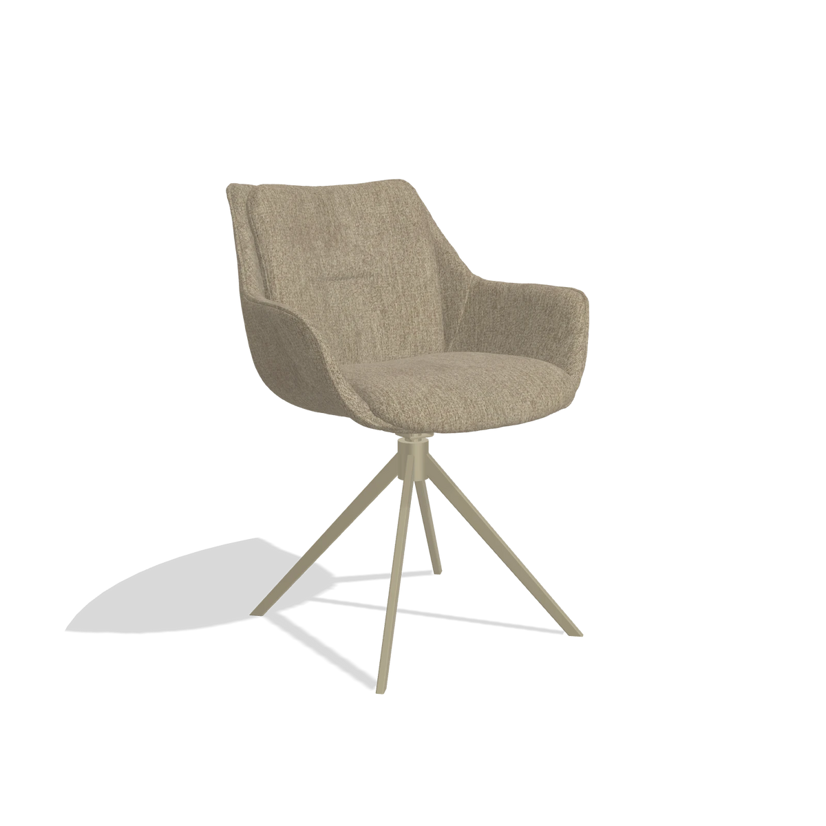 Silla de comedor Sandrine 6598 en tela San Remo 101 (topo), base giratoria en champán, vista en ángulo