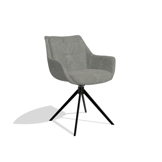 Dining Chair Sandrine 6598 in San Remo 802 fabric (taupe), black swivel base, angled view