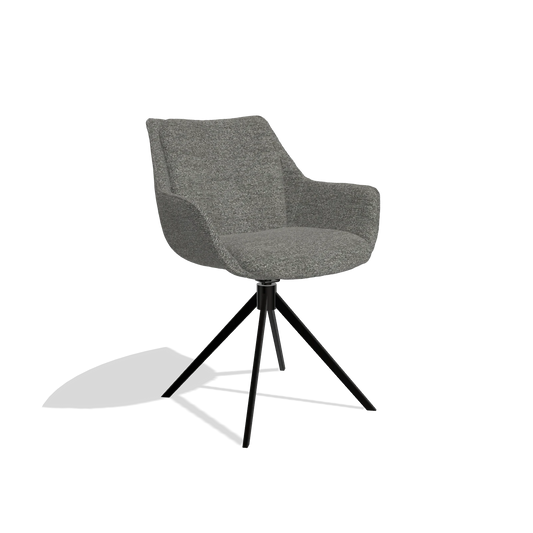 Dining Chair Sandrine 6598 in Sneak 12 fabric (dark grey), black swivel base, angled view