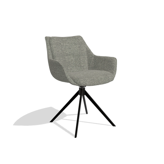 Dining Chair Sandrine 6598 in Sneak 149 fabric (taupe), black swivel base, angled view