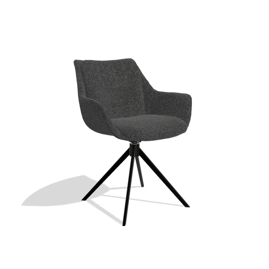Esszimmerstuhl Sandrine 6598 in Stoff Sneak 67 (Schwarz), Drehfuß in Schwarz, Schrägansicht