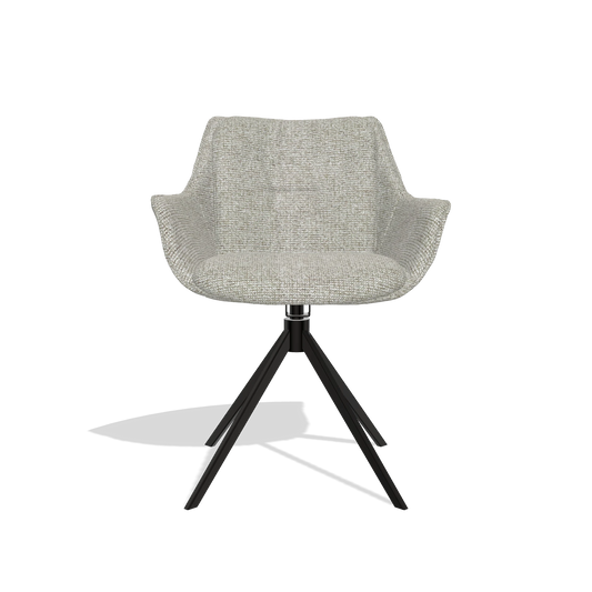 Dining Chair Sandrine 6598 in Taurus 01 fabric (greige), black swivel base, front view