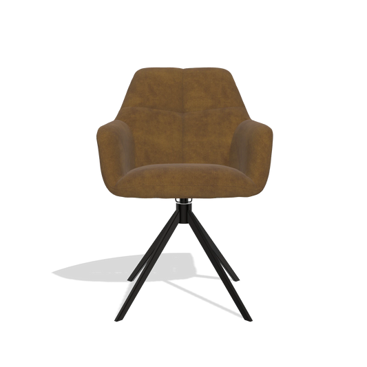 Chaise de salle à manger Terano 6565 en tissu Adore 132 (marron), pied pivotant en noir, vue de face