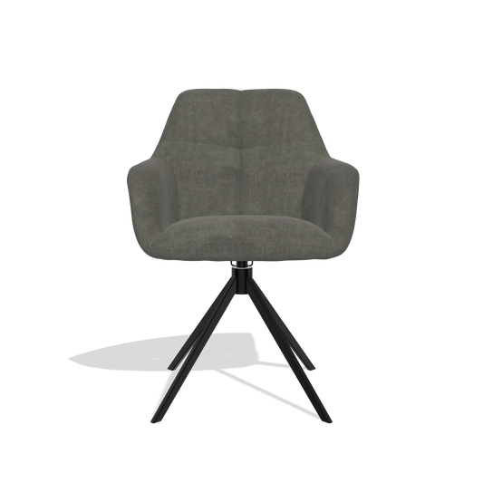 Chaise de salle à manger Terano 6565 en tissu Adore 156 (gris foncé), pied pivotant en noir, vue de face