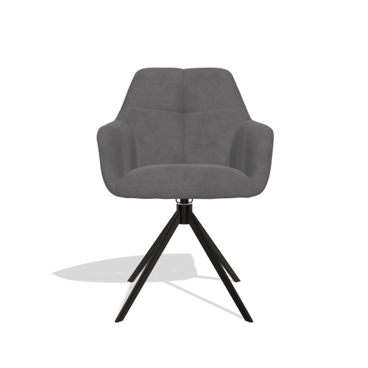 Chaise de salle à manger Terano 6565 en tissu Adore 180 (gris foncé), pied pivotant en noir, vue de face