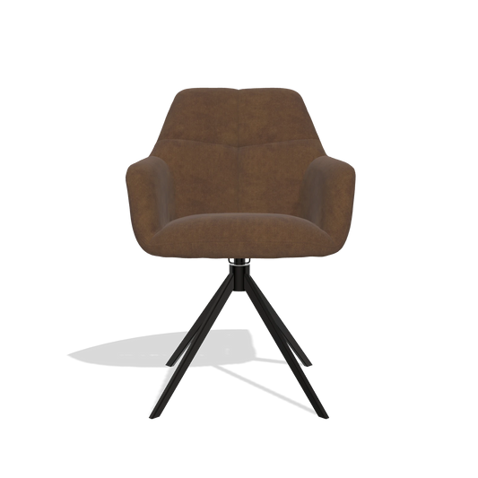 Chaise de salle à manger Terano 6565 en tissu Adore 28 (chocolat), pied pivotant en noir, vue de face