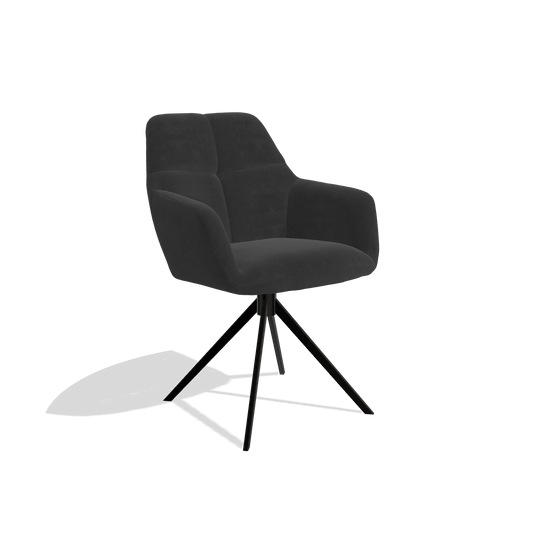 Chaise de salle à manger Terano 6565 en tissu Adore 67 (noir), pied pivotant en noir, vue de trois-quarts