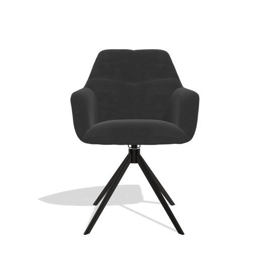 Chaise de salle à manger Terano 6565 en tissu Adore 67 (noir), pied pivotant en noir, vue de face