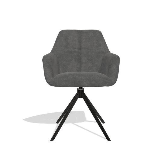 Chaise de salle à manger Terano 6565 en tissu Adore 68 (gris foncé), pied pivotant en noir, vue de face