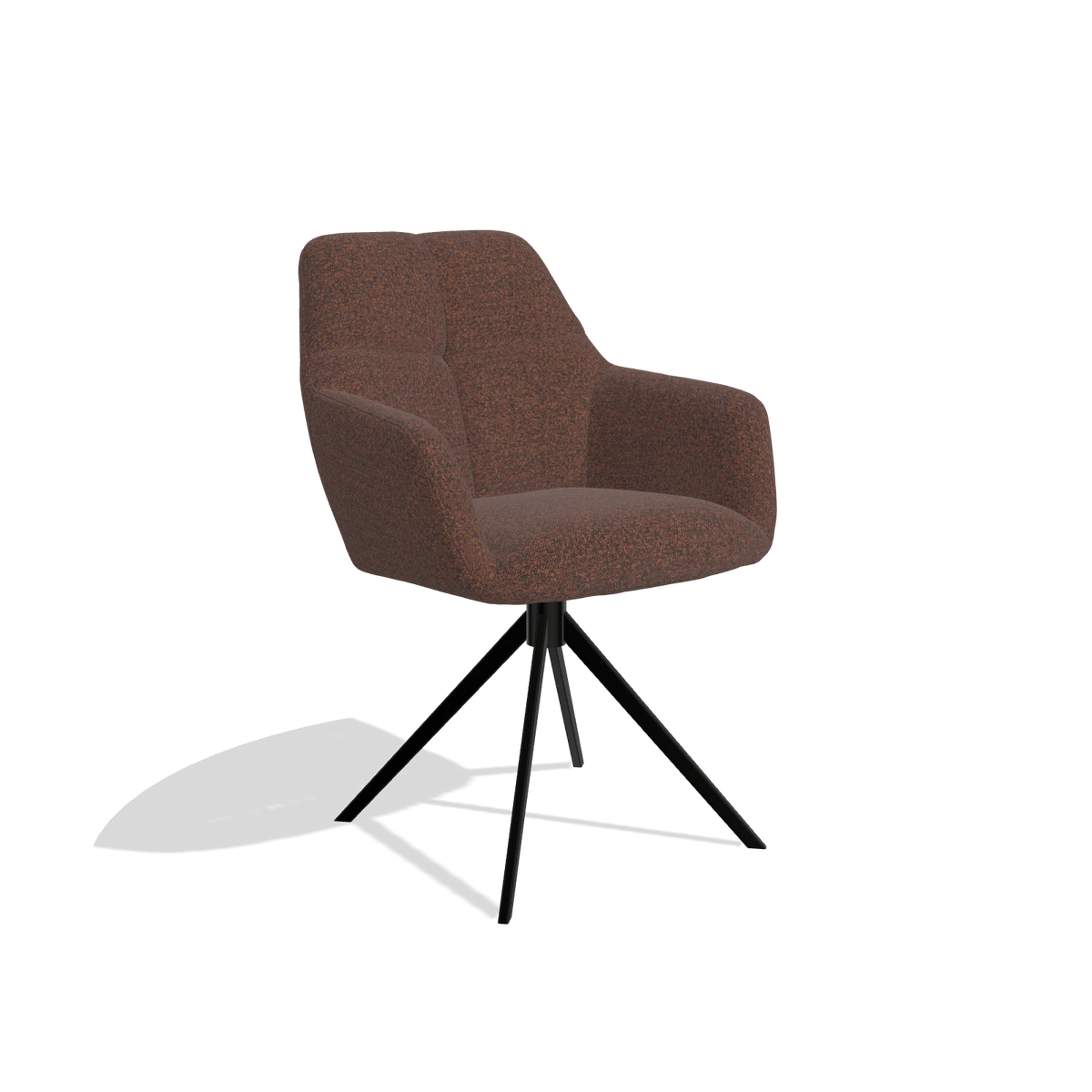 Sedia da pranzo Terano 6565 in tessuto Ascot Brick (cioccolato), base girevole in nero, vista angolata