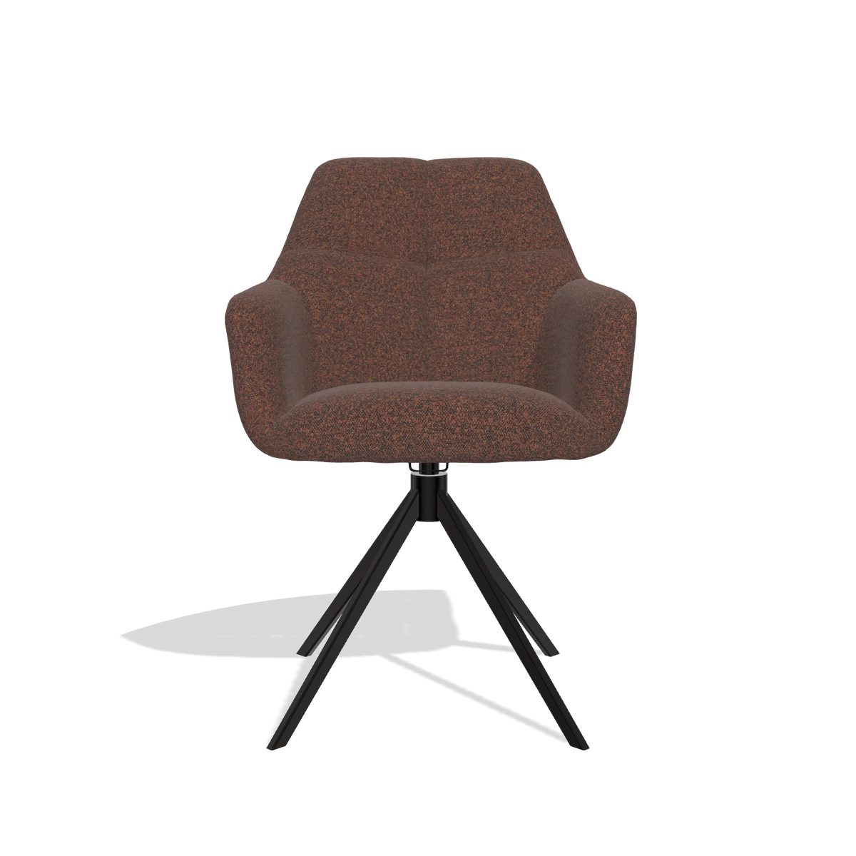 Sedia da pranzo Terano 6565 in tessuto Ascot Brick (cioccolato), base girevole in nero, vista frontale