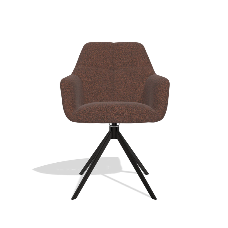Sedia da pranzo Terano 6565 in tessuto Ascot Brick (cioccolato), base girevole in nero, vista frontale