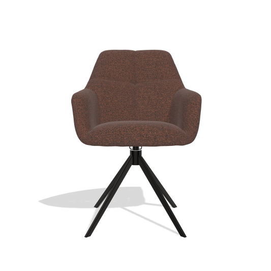Chaise de salle à manger Terano 6565 en tissu Ascot Brick (chocolat), pied pivotant en noir, vue de face