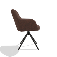Sedia da pranzo Terano 6565 in tessuto Ascot Brick (cioccolato), base girevole in nero, vista laterale