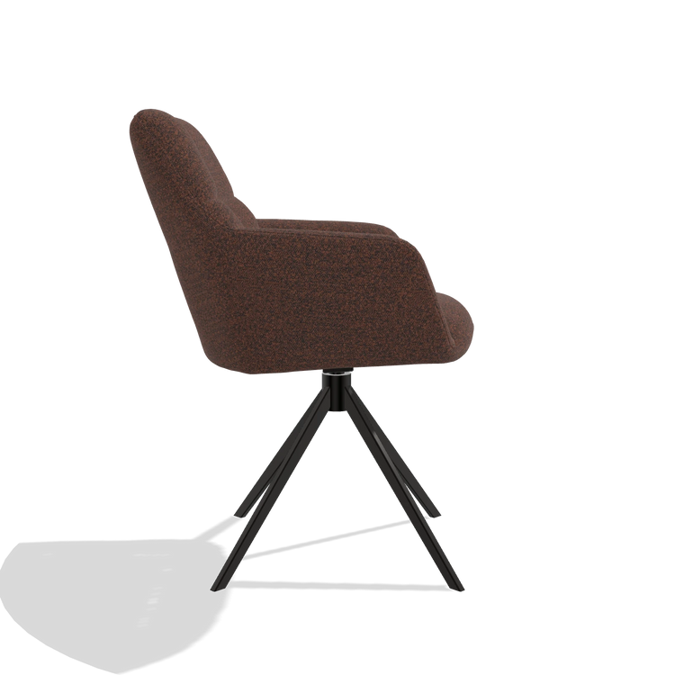 Sedia da pranzo Terano 6565 in tessuto Ascot Brick (cioccolato), base girevole in nero, vista laterale