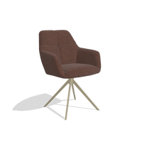 Sedia da pranzo Terano 6565 in tessuto Ascot Brick (cioccolato), base girevole in champagne, vista angolata
