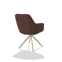 Sedia da pranzo Terano 6565 in tessuto Ascot Brick (cioccolato), base girevole in champagne, vista posteriore angolata