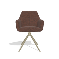 Sedia da pranzo Terano 6565 in tessuto Ascot Brick (cioccolato), base girevole in champagne, vista frontale