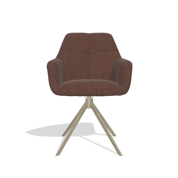 Sedia da pranzo Terano 6565 in tessuto Ascot Brick (cioccolato), base girevole in champagne, vista frontale