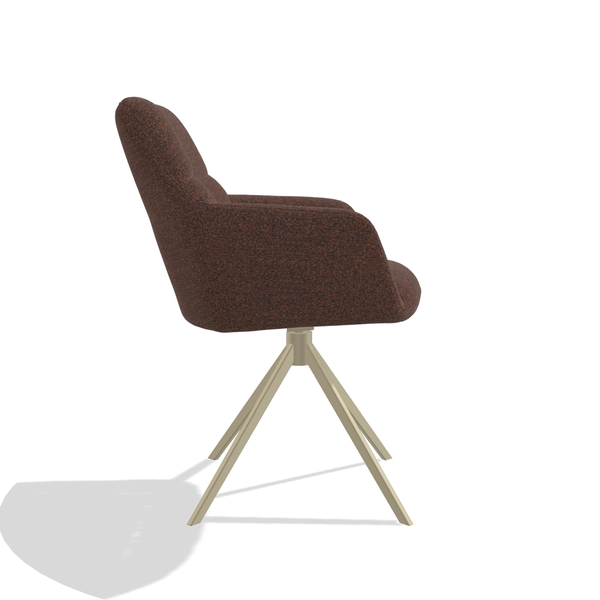 Sedia da pranzo Terano 6565 in tessuto Ascot Brick (cioccolato), base girevole in champagne, vista laterale
