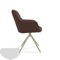 Sedia da pranzo Terano 6565 in tessuto Ascot Brick (cioccolato), base girevole in champagne, vista laterale
