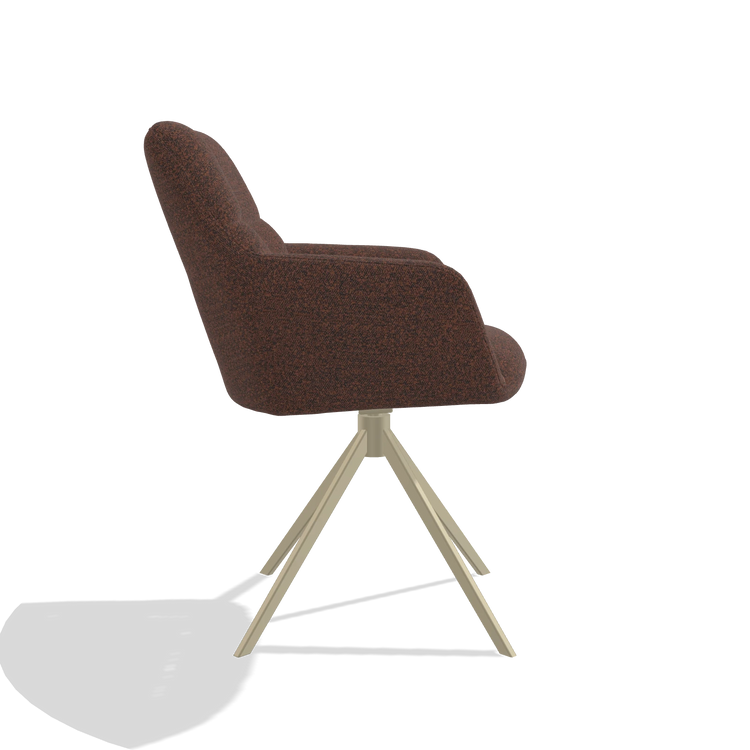 Sedia da pranzo Terano 6565 in tessuto Ascot Brick (cioccolato), base girevole in champagne, vista laterale