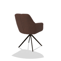 Sedia da pranzo Terano 6565 in tessuto Ascot Brick (cioccolato), base girevole in espresso, vista posteriore angolata