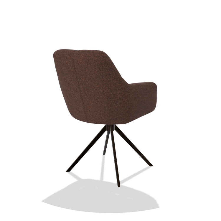 Sedia da pranzo Terano 6565 in tessuto Ascot Brick (cioccolato), base girevole in espresso, vista posteriore angolata