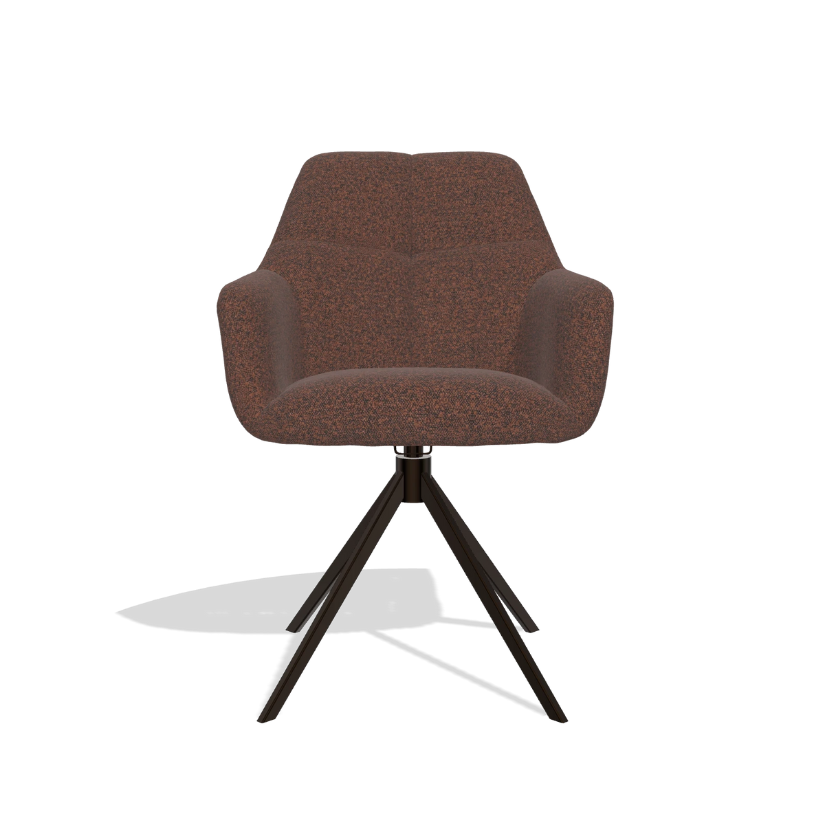 Sedia da pranzo Terano 6565 in tessuto Ascot Brick (cioccolato), base girevole in espresso, vista frontale