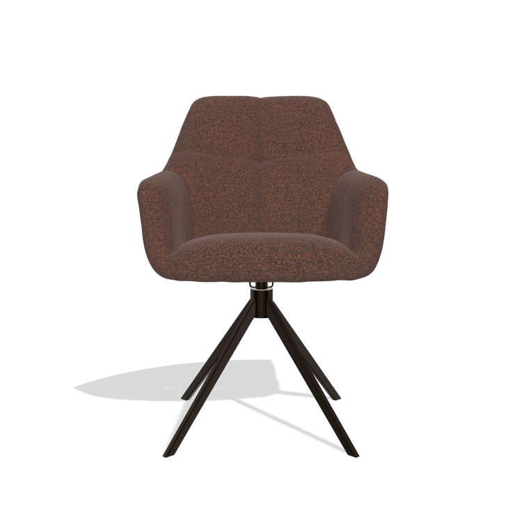 Sedia da pranzo Terano 6565 in tessuto Ascot Brick (cioccolato), base girevole in espresso, vista frontale