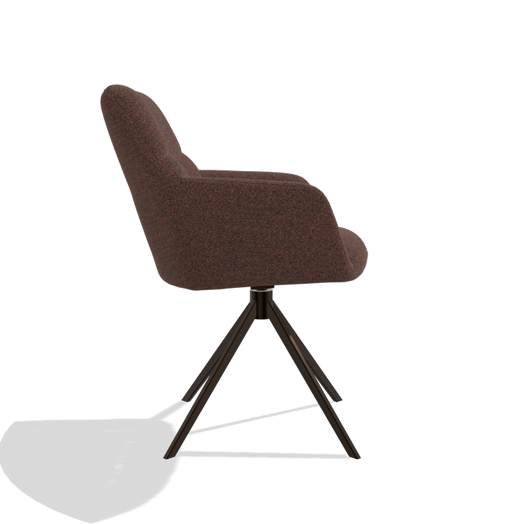 Sedia da pranzo Terano 6565 in tessuto Ascot Brick (cioccolato), base girevole in espresso, vista laterale